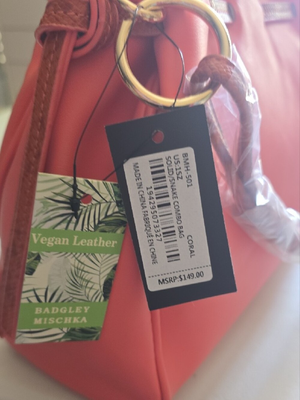 Badgley Mischka Coral Pink Shoulder Bag with Braided Handle - Picture 8 of 8